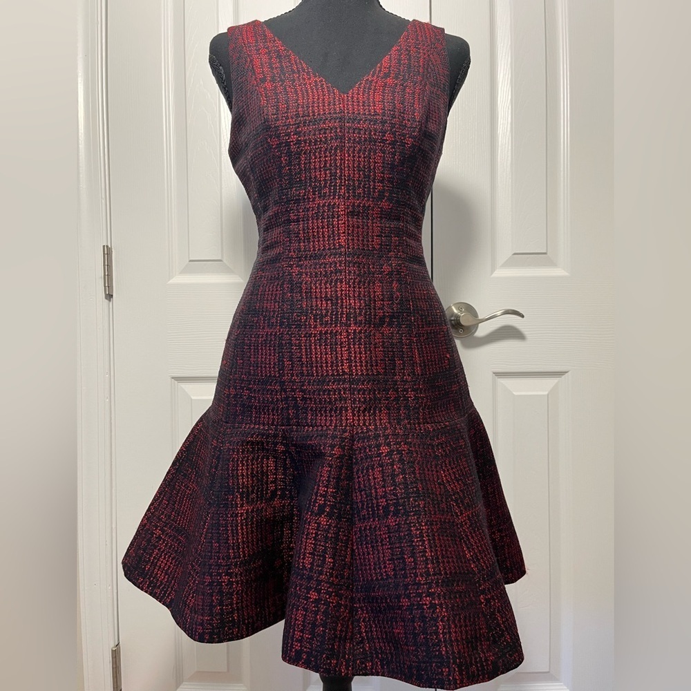Banana Republic Red Black Fit Flare Dress Petite Size 2